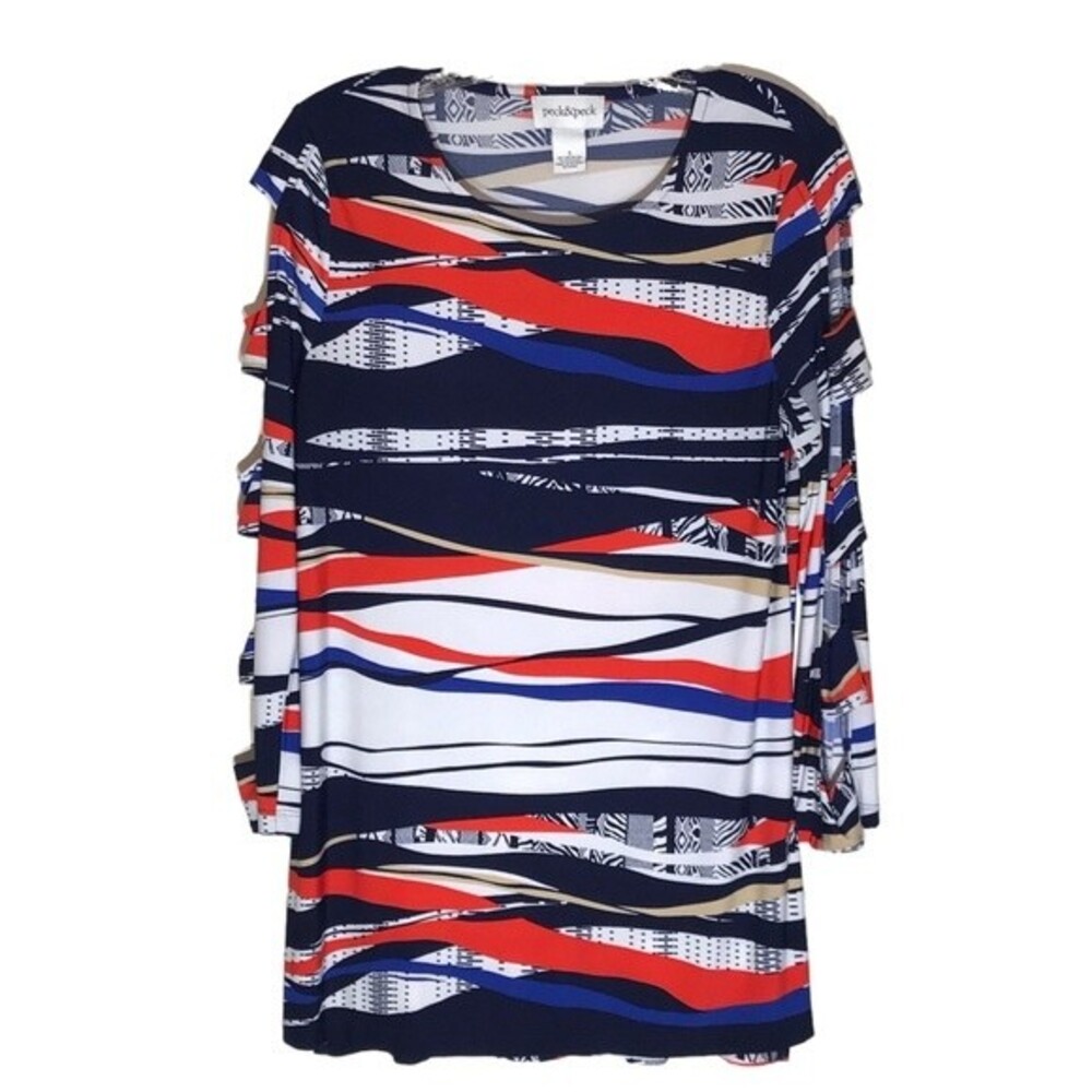 Peck & Peck Abstract Stripe Long Sleeve Tunic Top